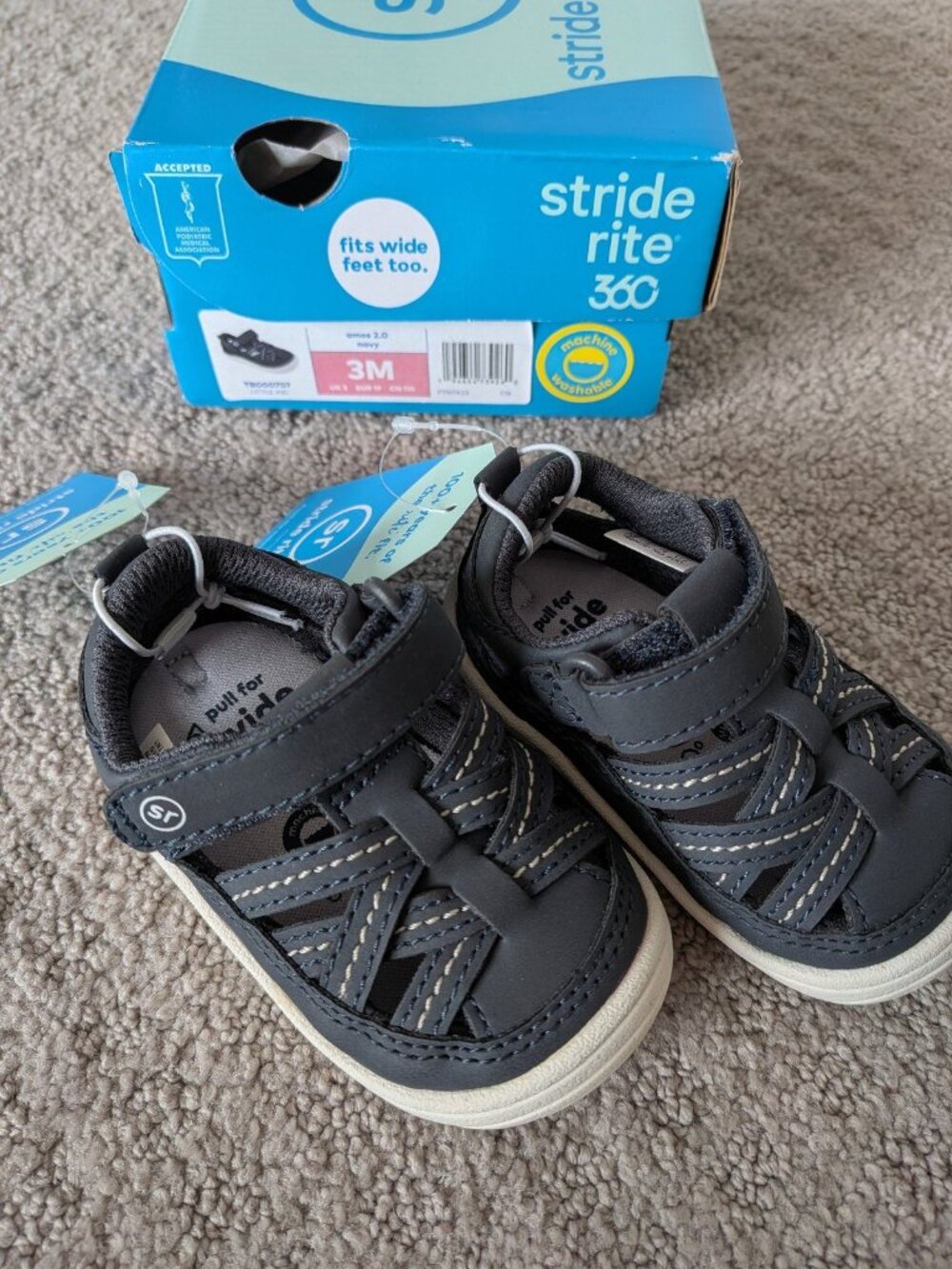 Stride Rite 360 Amos Navy Shoes size 3M NIB